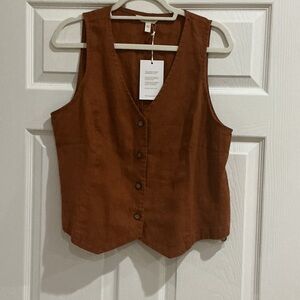 Garnet Hill Rust Brown Button-Front Vest new w tag sz large